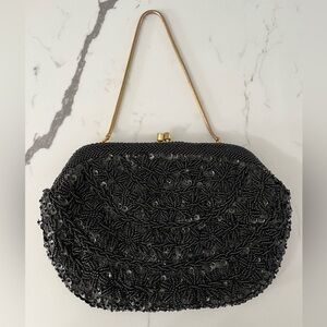 Vintage 60s 70s Glamorous HAND MADE Sparkling Black Bead Sequin Evening Bag